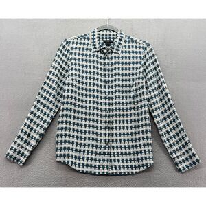 J.Crew Shirt Womens Silk Owl Print Button Down Shirt Teal White Size 4